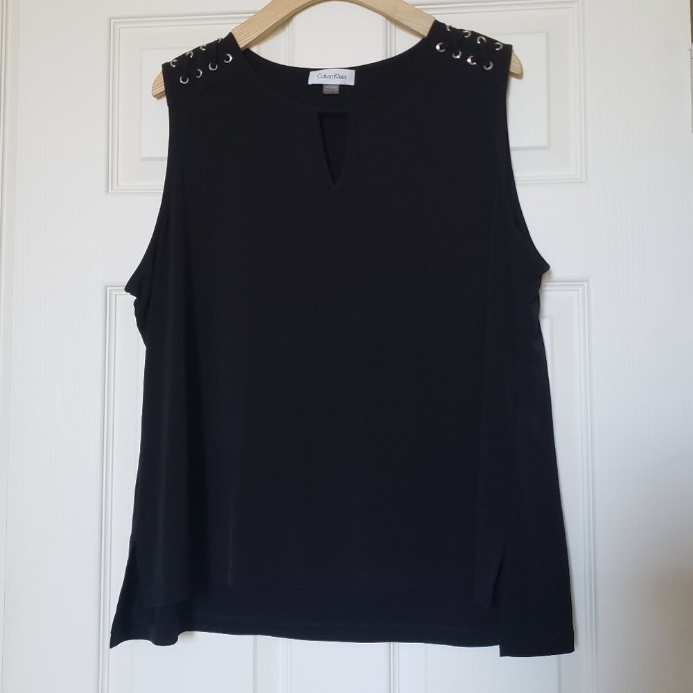Calvin Klein Women's Sleeveless Black Keyhole Neck Blouse - Size XL - EUC